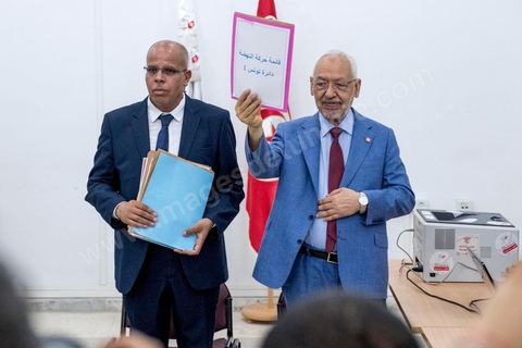 29 juillet 2019 : Rached Ghannouchi, président du parti Ennahdha, dépose dans le bureau de l'IRIE Tunis 1 sa candidature pour les élections legislatives de octobre 2019 circonscription de Tunis 1.