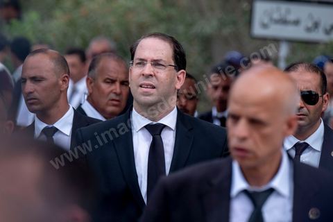 27 juillet 2019 : à la sortie du cimetière Youssef Chahed, chef du gouvernement. Obsèques nationales pour le Président de la République Béji Caïd Essebsi, décédé ce 25 juillet à 92 ans. Le cortège funéraire, après une cérémonie au palais présidentiel de Carthage, traverse la capitale Tunis pour rejoindre le caveau de la famille dans le cimetière du Jellaz à Tunis. 