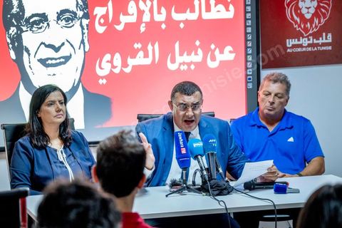 27 août 2019 : conférence de presse au siège du parti "Au coeur de la Tunisie" parti du candiadat aux présidentielles Nabil Karoui. ce m^me cnadidat fut arrété par la police pour poursuite judiciaire ce vendredi 23 aout et mis en prison bien que pas condamné par la justice pour affaire de blanchiment d'argent. Conférence de presse sur la sitaution de Nabil Karoui tenue apr la porte parole du parti Samira Chaouchi, son avocat Riadh Elloumi et un de ses candiats aux législatives Abdelaziz Belkhodja. 