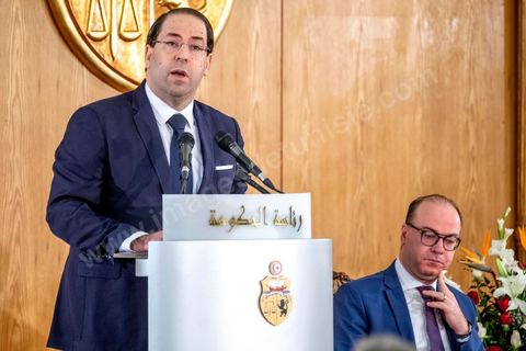 28 février 2020 : Dscours de Youssef Chahed à la passation de pouvoir entre les deux chefs de gouvernement, Youssef Chahed, sortant, et Elyes Fakhfakh, fraichement investi par le parlement. La cérémonie que c'est déroulé en présence des memebres des deux gouvernements commença par un discours de Youssef Chahed puis de Elyes Fakhfakh. 