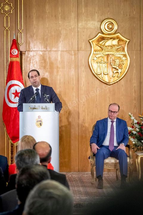 28 février 2020 : Dscours de Youssef Chahed à la passation de pouvoir entre les deux chefs de gouvernement, Youssef Chahed, sortant, et Elyes Fakhfakh, fraichement investi par le parlement. La cérémonie que c'est déroulé en présence des memebres des deux gouvernements commença par un discours de Youssef Chahed puis de Elyes Fakhfakh. 