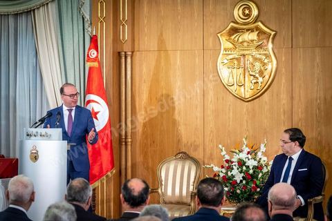28 février 2020 : Dsiocurs de Elyes Fakhfakh à la passation de pouvoir entre les deux chefs de gouvernement, Youssef Chahed, sortant, et Elyes Fakhfakh, fraichement investi par le parlement. La cérémonie que c'est déroulé en présence des memebres des deux gouvernements commença par un discours de Youssef Chahed puis de Elyes Fakhfakh. 
