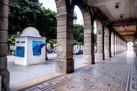 4 avril 2020 : le centre ville de Tunis et ses grandes artères dont l'avenue Habib Bourguiba sont désertées pendant le confinement imposé par l'état à cause du Covid19. A partir de 18h et jusqu'à 6h du matin un couvre feu a aussi été instauré durant cette période. 