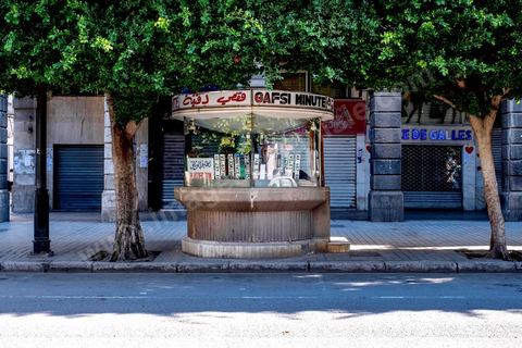 4 avril 2020 : le centre ville de Tunis et ses grandes artères dont l'avenue Habib Bourguiba sont désertées pendant le confinement imposé par l'état à cause du Covid19. A partir de 18h et jusqu'à 6h du matin un couvre feu a aussi été instauré durant cette période. 