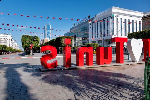 4 avril 2020 : le centre ville de Tunis et ses grandes artères dont l'avenue Habib Bourguiba sont désertées pendant le confinement imposé par l'état à cause du Covid19. A partir de 18h et jusqu'à 6h du matin un couvre feu a aussi été instauré durant cette période. 