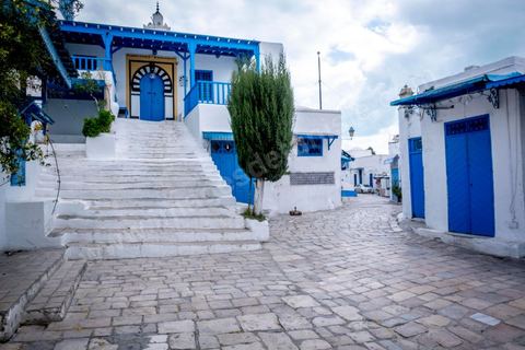 27 mars 2020 : le village touristique de Sidi Bou Saïd pendant le confinement général du au Covid19. D'habitude rempli de tunisiens et de touristes le village est déserté, suels quelmques habitants circulent pour faire leurs courses. 