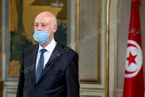 17 août 2020 : Le Président de la République tunisienne Kaïs Saied au palais de Carthage 