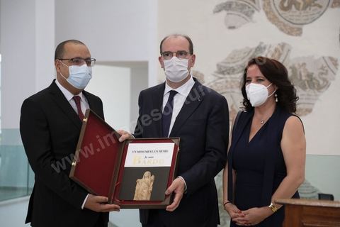 3 juin 2021 : Visite du Musée du Bardo par Jean CASTEX, Premier ministre, en compagnie de sa femme et du Ministre tunisien du tourisme et de la culture dans le cadre de sa visite à Tunis à l’occasion du 3ème Haut Conseil de Coopération franco-tunisien, accompagné de M. Jean-Yves LE DRIAN, ministre de l'Europe et des Affaires étrangères, de Mme Frédérique VIDAL, ministre de l'Enseignement supérieur, de la Recherche et de l'Innovation, de M. Jean-Baptiste DJEBBARI, ministre délégué auprès de la ministre de la Transition écologique, chargé des Transports, de M. Alain GRISET, ministre délégué auprès du ministre de l’Économie, des Finances et de la Relance, chargé des Petites et Moyennes Entreprises. POOL