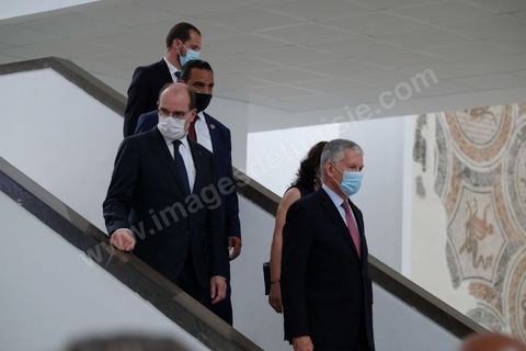 3 juin 2021 : Visite du Musée du Bardo par Jean CASTEX, Premier ministre, en compagnie de sa femme et du Ministre tunisien du tourisme et de la culture dans le cadre de sa visite à Tunis à l’occasion du 3ème Haut Conseil de Coopération franco-tunisien, accompagné de M. Jean-Yves LE DRIAN, ministre de l'Europe et des Affaires étrangères, de Mme Frédérique VIDAL, ministre de l'Enseignement supérieur, de la Recherche et de l'Innovation, de M. Jean-Baptiste DJEBBARI, ministre délégué auprès de la ministre de la Transition écologique, chargé des Transports, de M. Alain GRISET, ministre délégué auprès du ministre de l’Économie, des Finances et de la Relance, chargé des Petites et Moyennes Entreprises. POOL