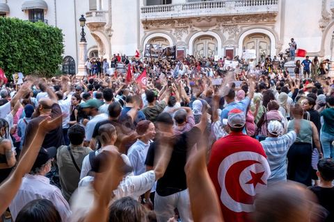 July 25, 2026: Five years after Kais Saied’s coup, the country is slowly sinking, the people and the economy are being drained, and the government remains stuck in its inability to find solutions—as evidenced by the past 10 days, during which Tunisia experienced one of its worst heat waves and an electricity crisis, with outages lasting several hours and days across the entire country. On this day—which marks both Republic Day and the anniversary of the incumbent president’s seizure of all powers—nearly 2,000 protesters took to the streets in Tunis, chanting slogans and making gestures from the 2011 revolution: “Get out!” and “Game Over” ...