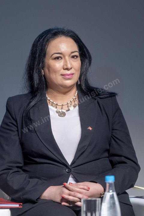 7 juin 2022 : Amel Belhaj Moussa, Ministre tunisienne de la Famille, de la Femme, de l'Enfance et des Seniors, sous le gouvernement de Nejla Bouden. 