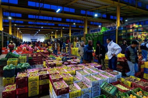 Halle aux fruits et légumes du marché de gros de Tunis à El Mourouj