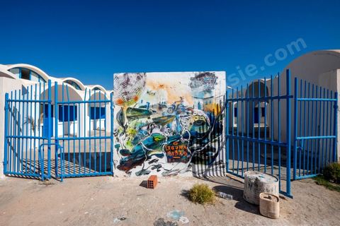 Oeuvres des artistes espagnols LAGUNA et SEBAS VELASCO pour le Projet DjerbaHood : après la Tour Paris 13, la team Itinerrance dépose ses valises dans un village traditionnel de l’île de Djerba, Erriadh. Depuis le début du mois de juillet, le village d’Erriadh se métamorphose petit à petit pour devenir un véritable musée à ciel ouvert. Une sélection d’artistes des quatre coins du monde ont été invités à s’exprimer dans ce décor unique à l’architecture authentique : murs blancs, portes bleues turquoises, dômes, veilles constructions et divers lieux abandonnés, autant de possibilités qui donneront naissance à des créations uniques aux couleurs locales.