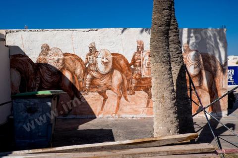 Oeuvres de l'artiste argentin JAZ/FRANCO FASOLI pour le Projet DjerbaHood : après la Tour Paris 13, la team Itinerrance dépose ses valises dans un village traditionnel de l’île de Djerba, Erriadh. Depuis le début du mois de juillet, le village d’Erriadh se métamorphose petit à petit pour devenir un véritable musée à ciel ouvert. Une sélection d’artistes des quatre coins du monde ont été invités à s’exprimer dans ce décor unique à l’architecture authentique : murs blancs, portes bleues turquoises, dômes, veilles constructions et divers lieux abandonnés, autant de possibilités qui donneront naissance à des créations uniques aux couleurs locales.