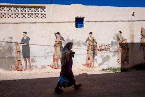 Oeuvres de l'artiste argentin HYURO pour le Projet DjerbaHood : après la Tour Paris 13, la team Itinerrance dépose ses valises dans un village traditionnel de l’île de Djerba, Erriadh. Depuis le début du mois de juillet, le village d’Erriadh se métamorphose petit à petit pour devenir un véritable musée à ciel ouvert. Une sélection d’artistes des quatre coins du monde ont été invités à s’exprimer dans ce décor unique à l’architecture authentique : murs blancs, portes bleues turquoises, dômes, veilles constructions et divers lieux abandonnés, autant de possibilités qui donneront naissance à des créations uniques aux couleurs locales.