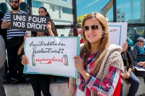 26 mars, gréve au siège de Téléporformances avec le soutien du syndicat français sud solidaires présents à Tunis pour le Forum Socila Mondial