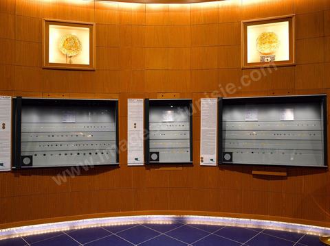 Salles et vitrine du Musée de la Monnaie de la Banque Centrale de Tunisie sur l'avenue Mohamed V à Tunis