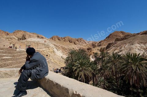 Village berbere de montagne et oasis de Chebika dans la region du Djerid au sud de la Tunisie