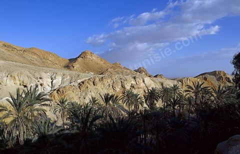Village berbere de montagne et oasis de Chebika dans la region du Djerid au sud de la Tunisie