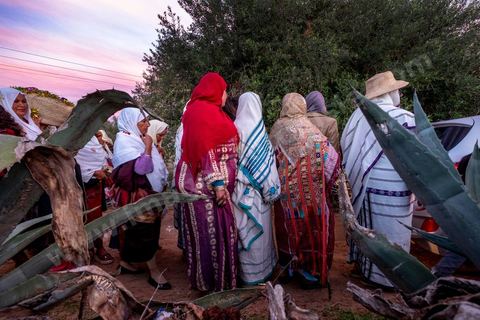 Avant le mariage, un cortège traverse les villages et la campagne de Djerba pour transporter le trousseau et les cadeaux offerts à la mariée, portés dans des couffins décorés. La marche est ouverte par des musiciens traditionnels, tambour et zokra en tête, qui annoncent le passage du cortège de maison en maison. Femmes et enfants du voisinage se joignent au passage, dans une ambiance de fête qui marque l'un des temps forts des préparatifs du mariage djerbien.