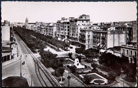 Perspective sur l'avenue Jules fery et l'Avenue de France à Tunis - Carte postale ancienne Tunisie