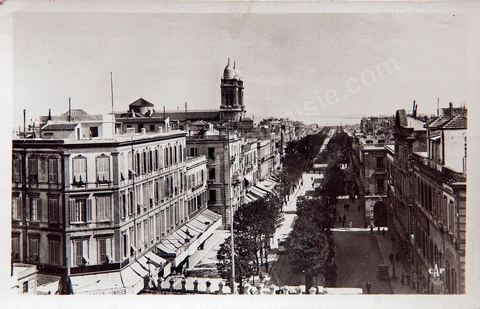 Perspective sur l'avenue Jules fery et l'Avenue de France à Tunis - Carte postale ancienne Tunisie