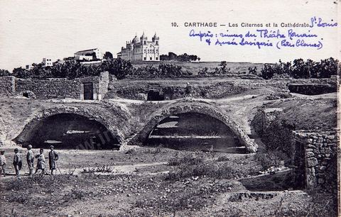 Les citernes romaines de la Malga et la cathédrale de Carthage - Carte postale ancienne Tunisie