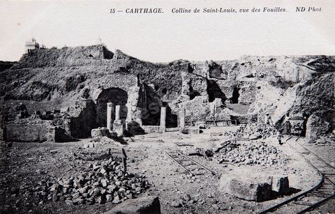 Vue des fouilles sur la colline de Saint Louis à Carthage - Carte postale ancienne Tunisie