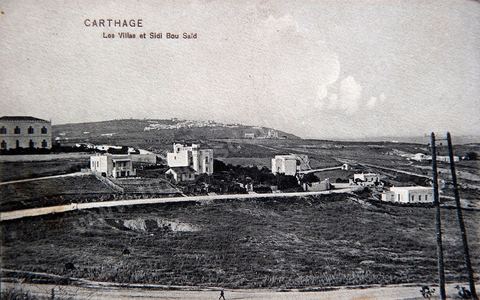 les villas de carthage et Sidi Bou Said vue de Carthage - 1918 - Carte postale ancienne Tunisie