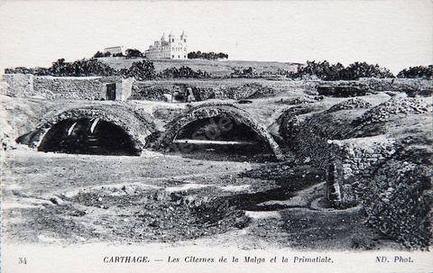 Carthage - Les Citernes de la Malga et la Primatiale - Carte postale ancienne Tunisie