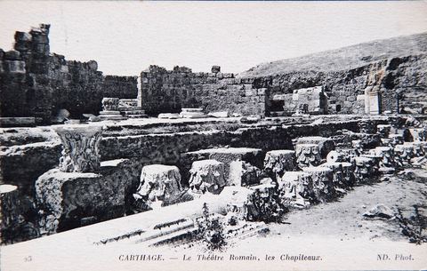 Carthage - Le théâtre Romain, les chapiteaux - Carte postale ancienne Tunisie