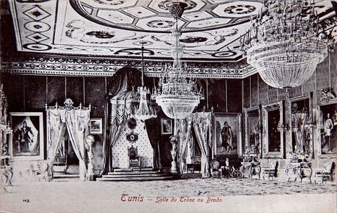 La salle du Trône du Palais du Bardo à Tunis - Carte postale ancienne Tunisie