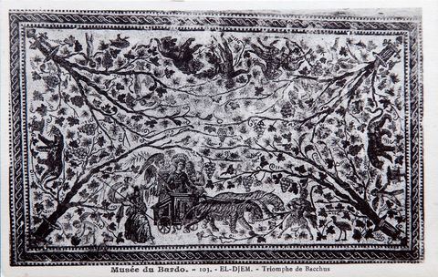 Mosaïque du Triomphe de Bacchus au musée du Bardo à Tunis - Carte postale ancienne Tunisie