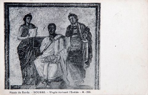 Mosaique de Virgile écrivant l'Eneide au musée du Bardo à Tunis - Carte postale ancienne Tunisie