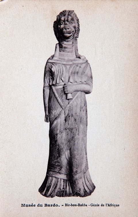 Génie de l'Afrique, déesse léontocéphale au musée du Bardo à Tunis - Carte postale ancienne Tunisie