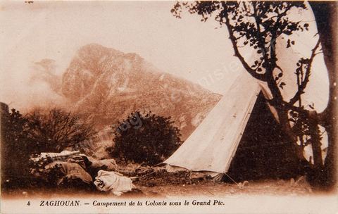 Campement de la colonie sous le Grand Pic de Zaghouan 1922 - Carte postale ancienne Tunisie