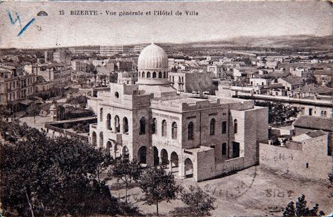 Vue générale de l'Hotel de Ville à Bizerte 1931 - Carte postale ancienne Tunisie