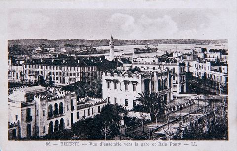 Vue d'ensemble vers la gare et la Baie Ponty - Bizerte - Carte postale ancienne Tunisie