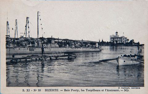 Baie Ponty, les Torpilleurs et l'Amirauté - Bizerte - Carte postale ancienne Tunisie