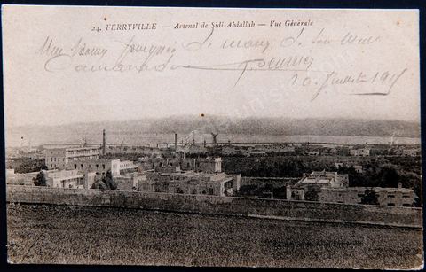 Vue générale sur l'arsenal de Sidi Abdallah à Ferryville actuelle Menzel Bourguiba - datée de 1911 - Carte postale ancienne Tunisie