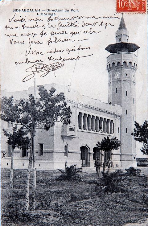 Direction du port - l'horloge - Sidi Abdallah - datée de 1910 - Carte postale ancienne Tunisie