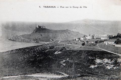 Vue sur le Camp de l'ile - Tabarka - Carte postale ancienne Tunisie
