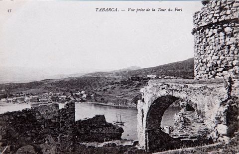 Vue prise de la tour du fort génois de Tabarka - Carte postale ancienne Tunisie