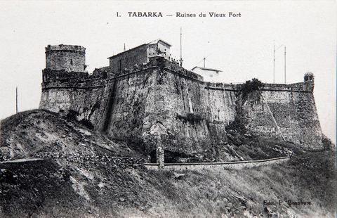 Ruines du vieux fort génois de Tabarka - Carte postale ancienne Tunisie