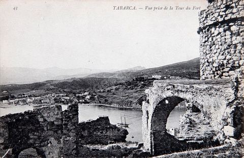 Vue prise de la tour du fort génois de Tabarka - Carte postale ancienne Tunisie
