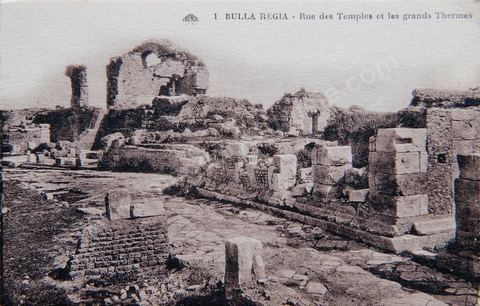 Rue des Temples et Grands Thermes sur le site archéologique romain de Bulla Regia - Carte postale ancienne Tunisie
