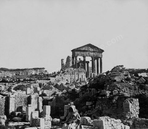 Le Temple de Jupiter et le Capitole - Ruines romaines de Dougga - Tirage photo original  - Photo prise le 1er avril 1905