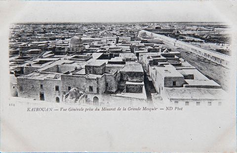 Vue générale de Kairouan depuis le minaret de la Grande mosquée de Kairouan - Carte postale ancienne Tunisie