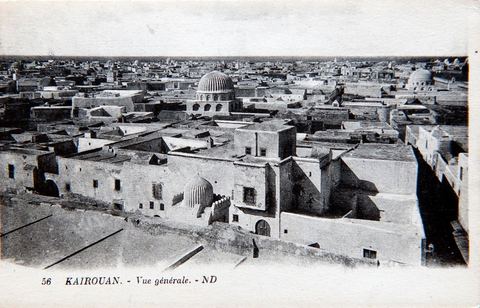 Vue générale de Kairouan depuis le minaret de la Grande mosquée de Kairouan - Carte postale ancienne Tunisie