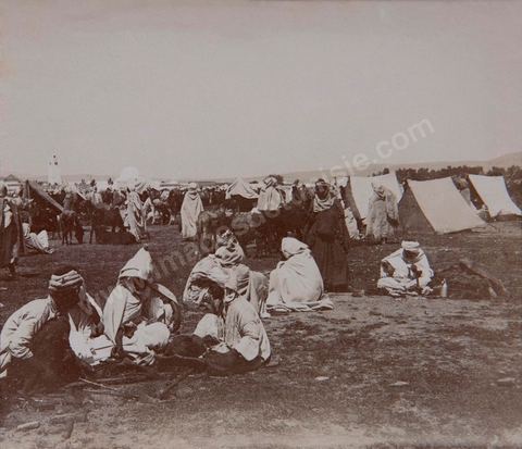 Campement au marché de Kairouan - Photo ancienne tirage papier original